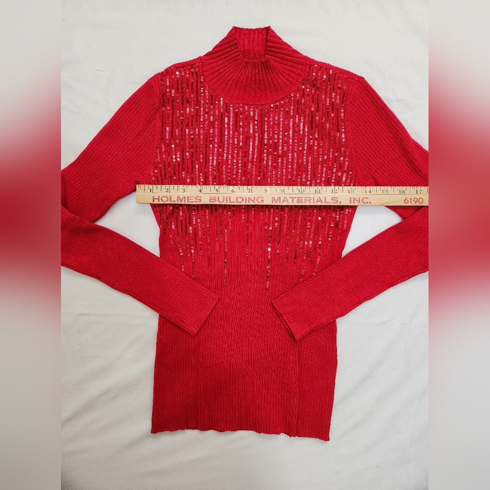 INC International Concepts Women's Mock Neck Drip Sequin Sweater Red Size XS - Picture 7 of 8